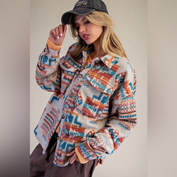 11 EASEL Aztec Western Yellowstone button pocket shacket coat jacket - Picture 1 of 1